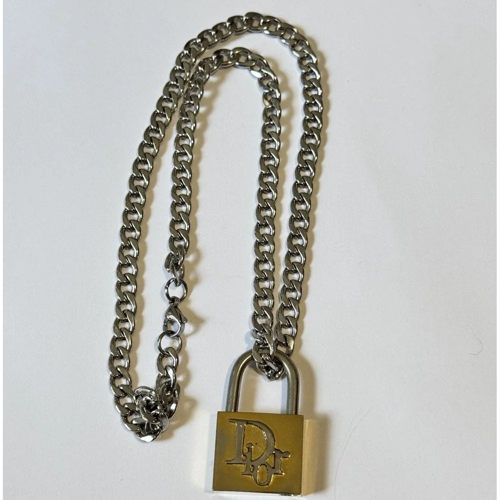 Vintage Christian Dior Padlock Necklace Two Tone Rare